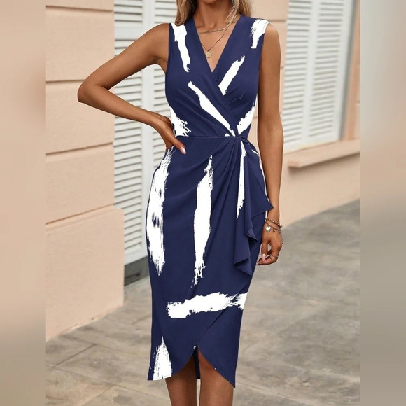 Dresses & Skirts - Brush Print Wrap Draped Dress